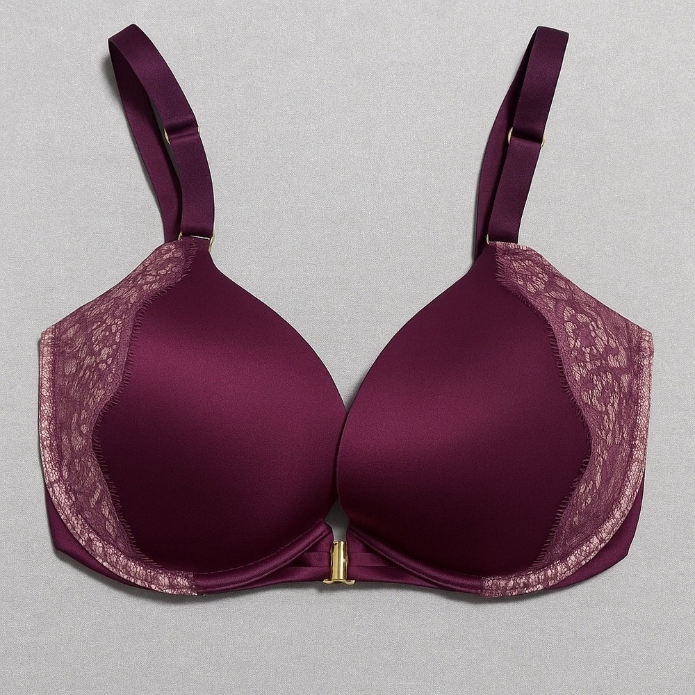 Victoria's Secret Very Sexy Plunge Bra 32DD Front Closure Burgundy Lace